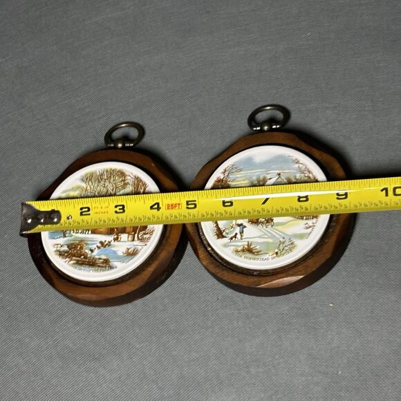 2 Vntg Jerry Abrams Currier Ives Wall Plaque Cottage Decor Ceramic Tile & Wood - Picture 11 of 12